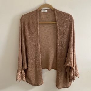 Taylor & Sage Open Front Crochet Detail Boho Tan Cardigan Size Small